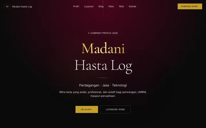 Tampilan website CV. Madani Hasta Log
