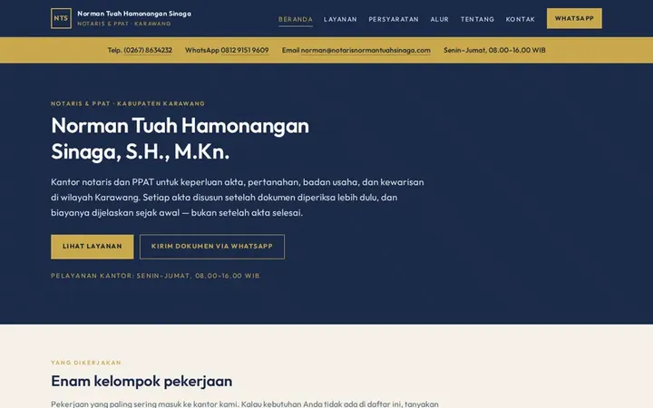 Tampilan website Notaris & PPAT Norman Tuah H. Sinaga
