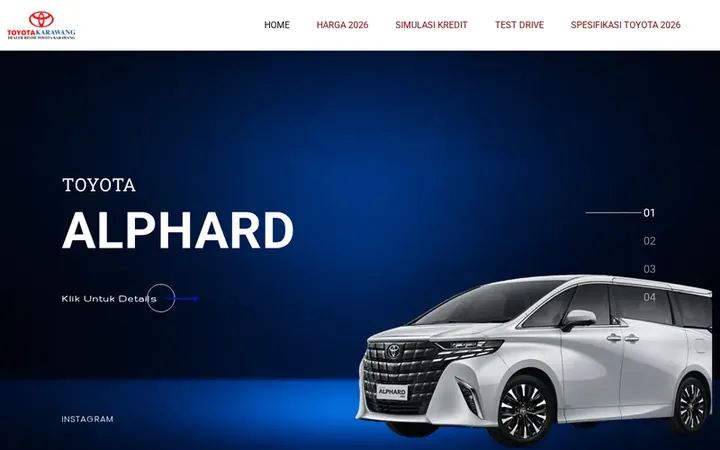 Tampilan website Toyota Karawang Jabar